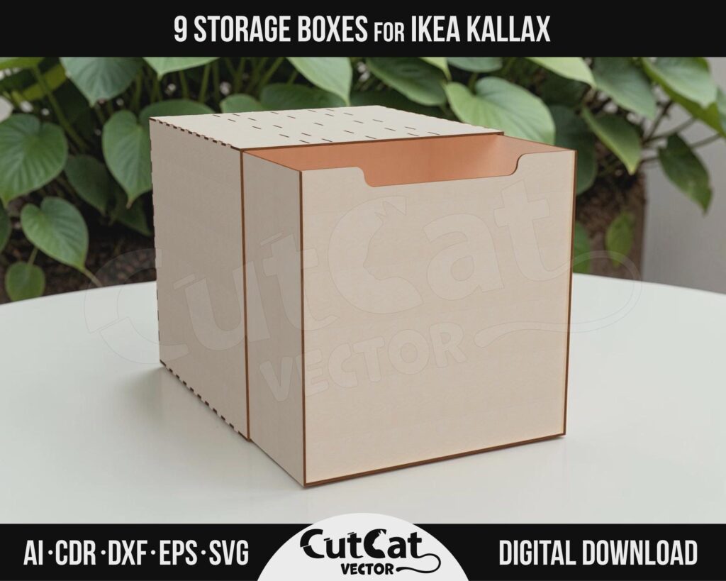 Kallax Storage Box SVG – Open Cube Bin in 9 Front Designs