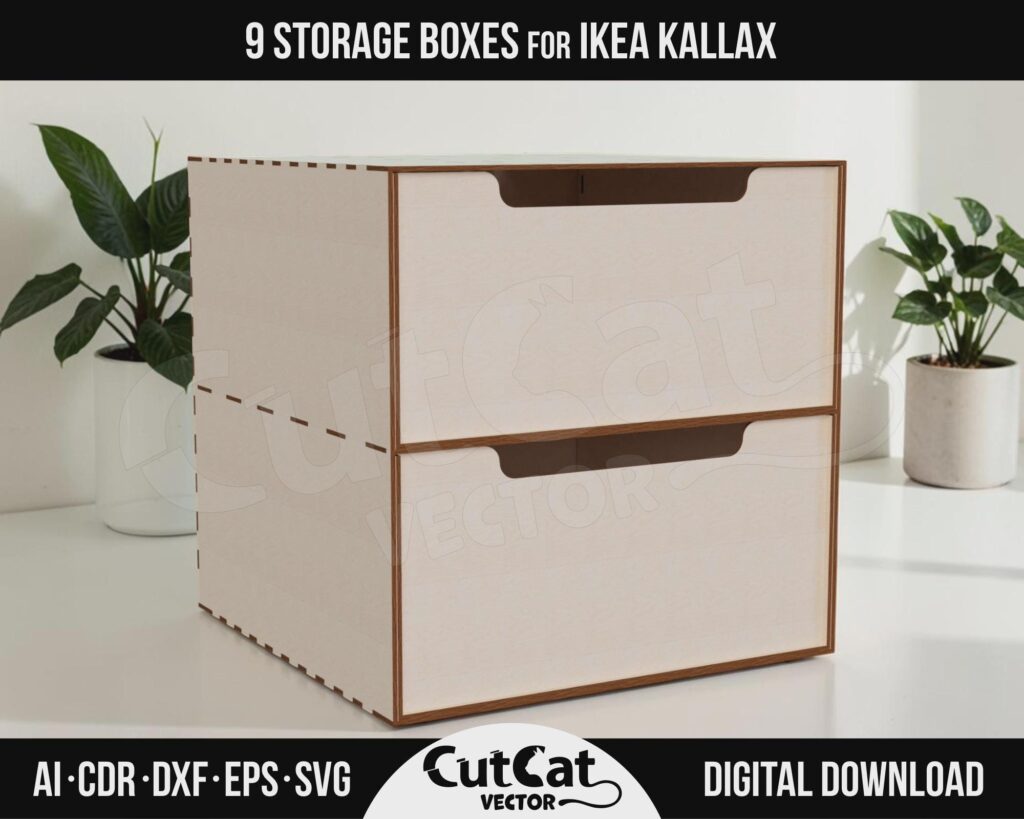 Kallax Two Drawer Chest SVG – Cube Box with 9 Front Designs