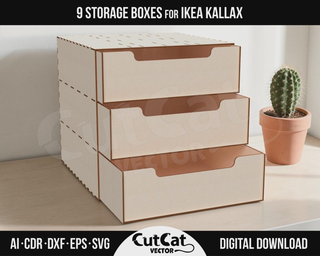Kallax Three Drawer Chest SVG – Cube Box with 9 Front Designs