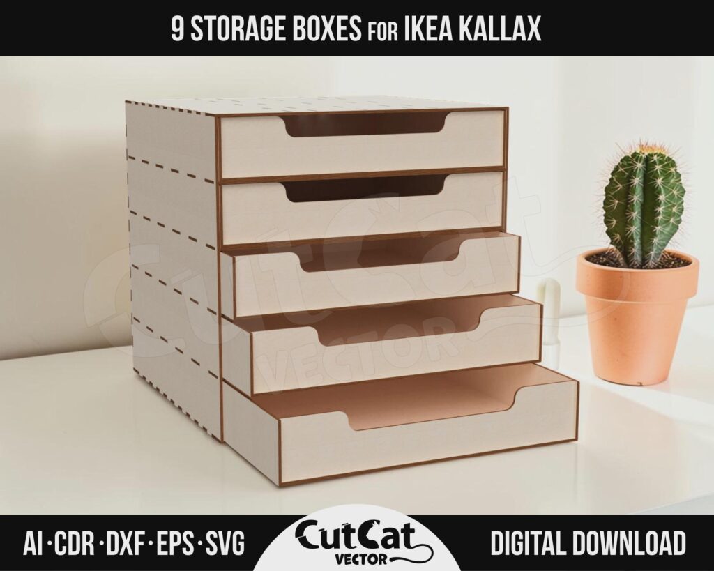 Kallax 5 Drawer Box SVG – Cube Insert with 9 Divider Options