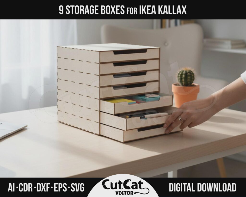 Kallax Drawer Box SVG Bundle – 7 Cube Inserts with 2 to 7 Drawers