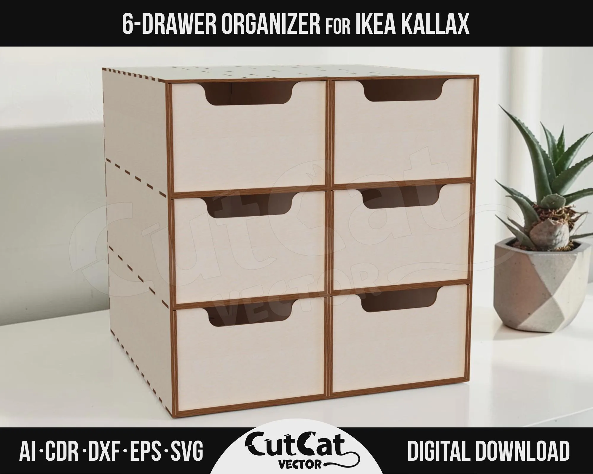 Kallax 6 Drawer Organizer, 9 Divider Layouts laser cut file