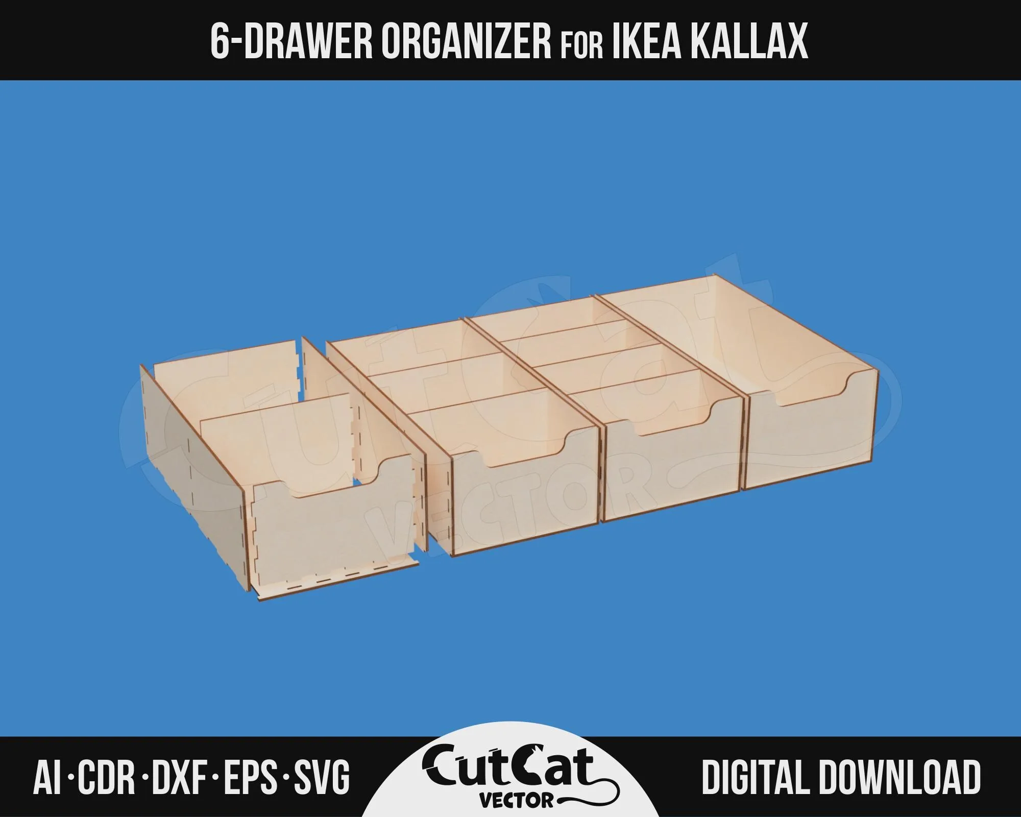 Kallax 6 Drawer Organizer, 9 Divider Layouts laser cut file – view 3