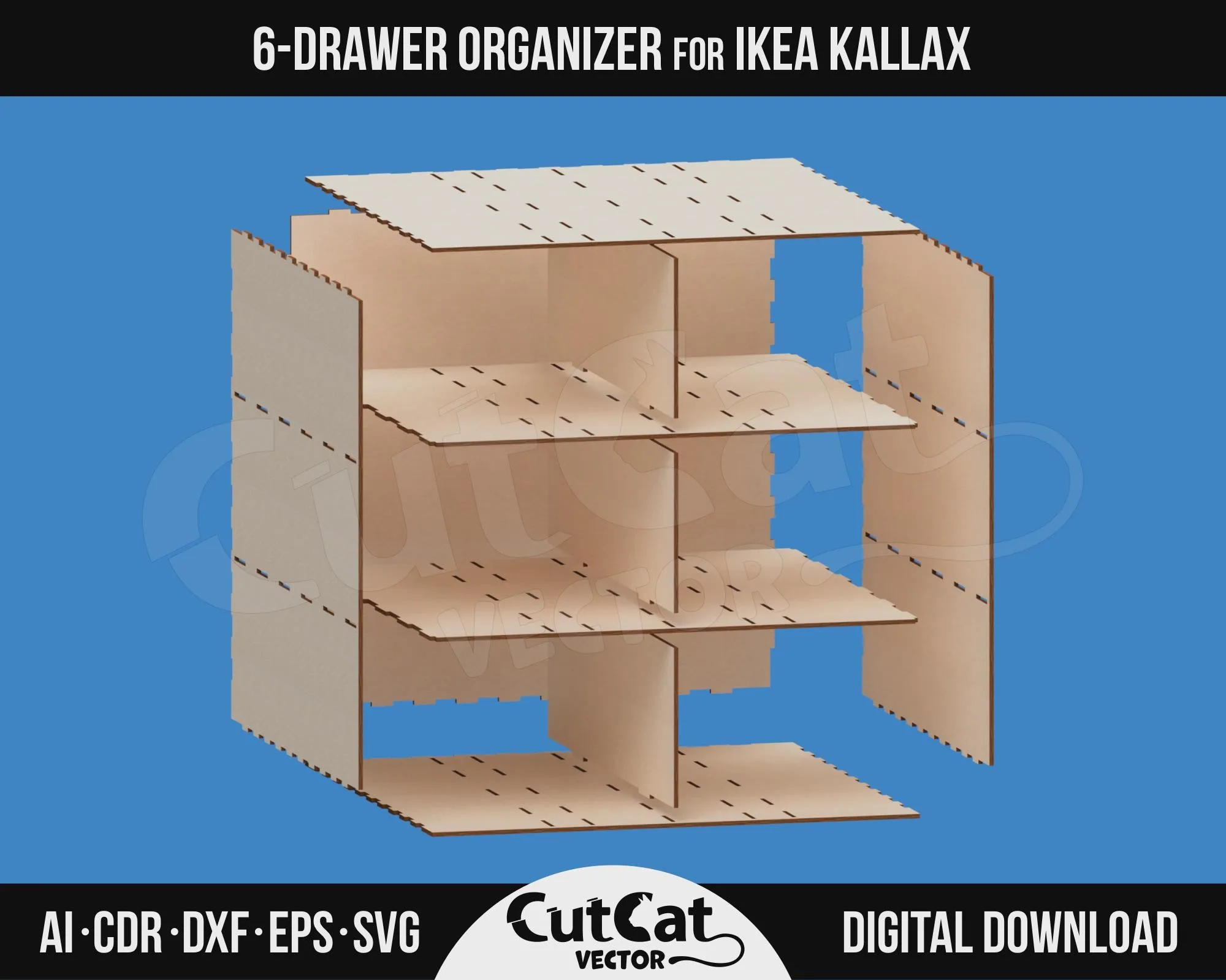 Kallax 6 Drawer Organizer, 9 Divider Layouts laser cut file – view 4