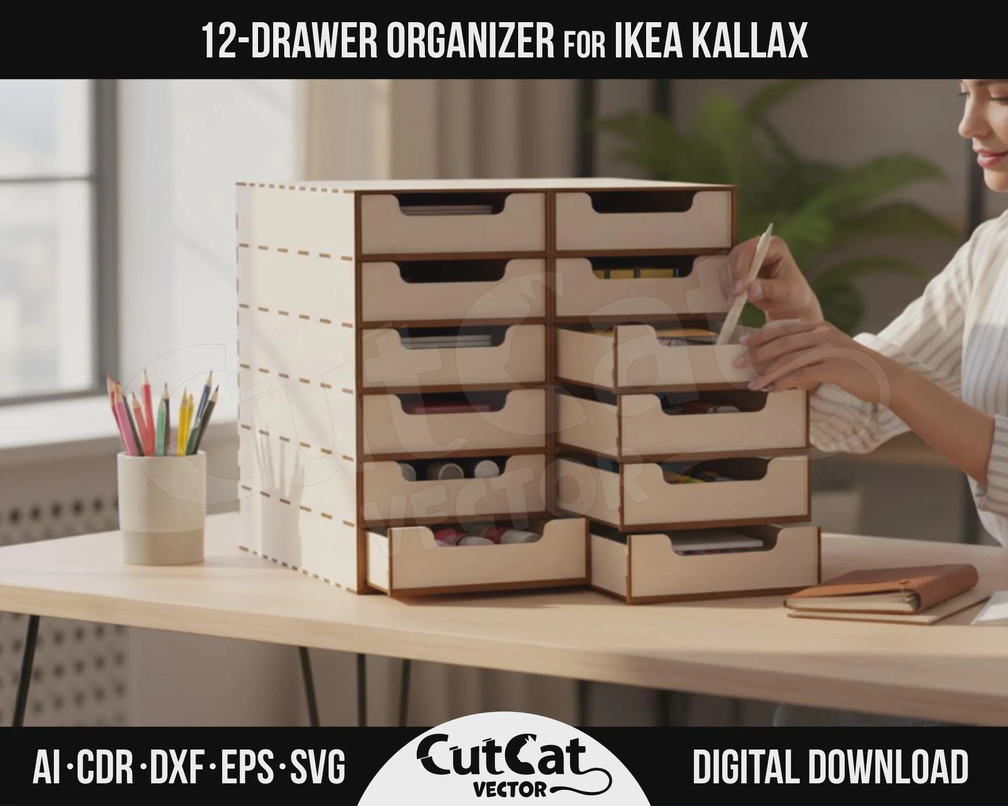 Kallax 12 Drawer Organizer – Style A laser cut file – view 2