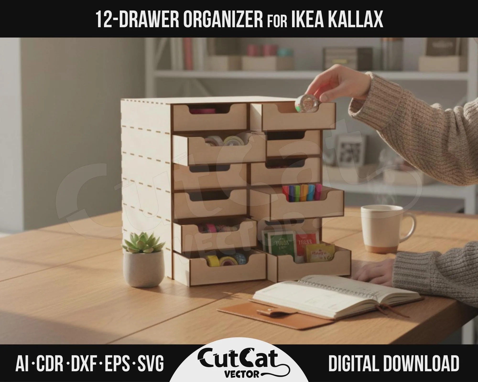 Kallax 12 Drawer Organizer – Style A laser cut file – view 3