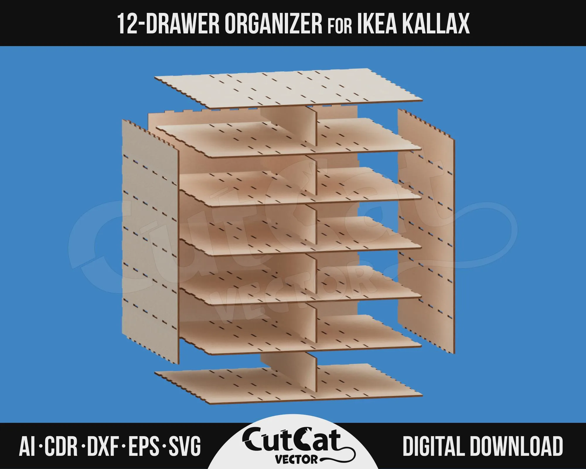 Kallax 12 Drawer Organizer – Style A laser cut file – view 5
