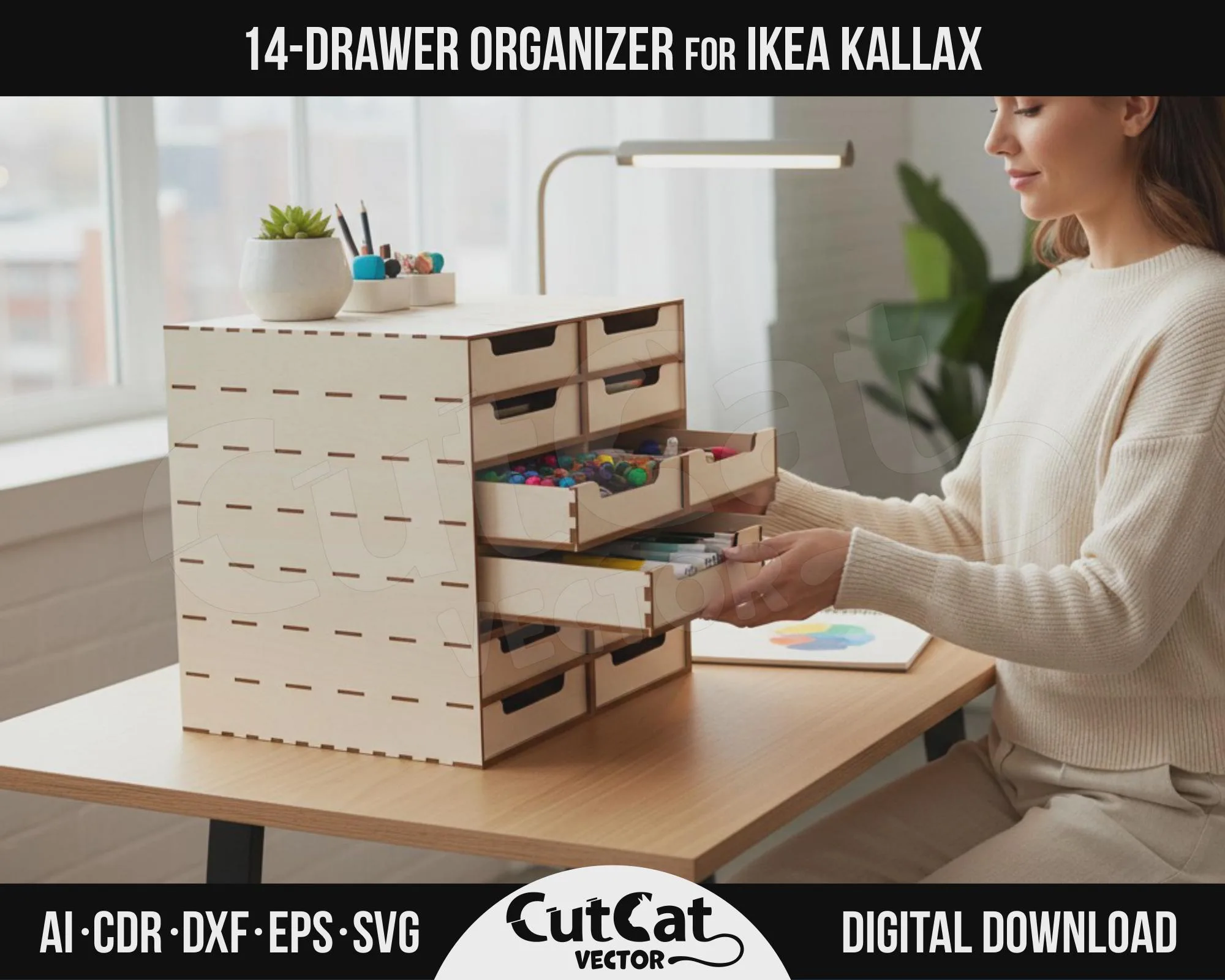 Kallax 12 Drawer Organizer – Style C laser cut file – view 3
