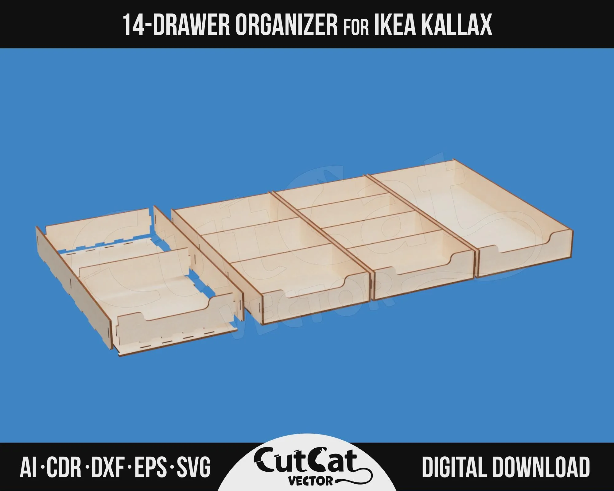 Kallax 12 Drawer Organizer – Style C laser cut file – view 4