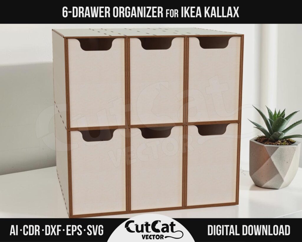 Kallax 6 Drawer Organizer SVG – Removable Drawers for One Cube