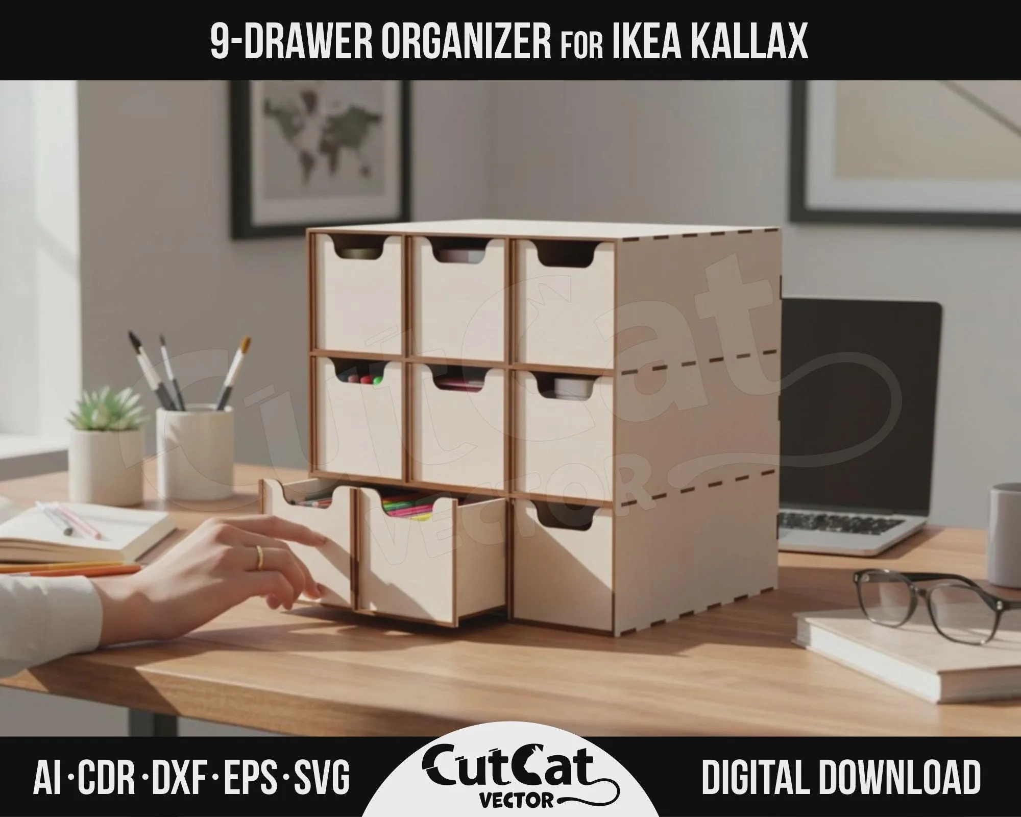 Kallax 9 Drawer Organizer laser cut file – view 3