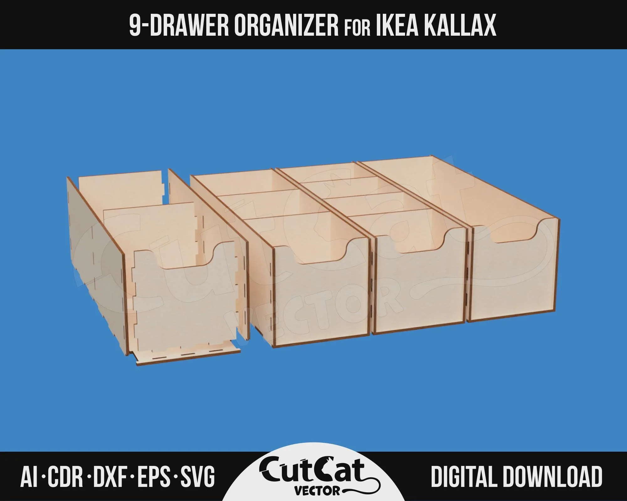 Kallax 9 Drawer Organizer laser cut file – view 4