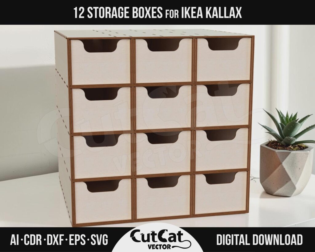 Kallax 12 Storage Box Organizer SVG – Removable Boxes for One Cube