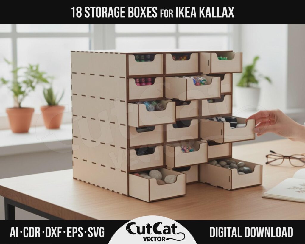 Kallax 18 Drawer Organizer SVG – Removable Drawers for One Cube