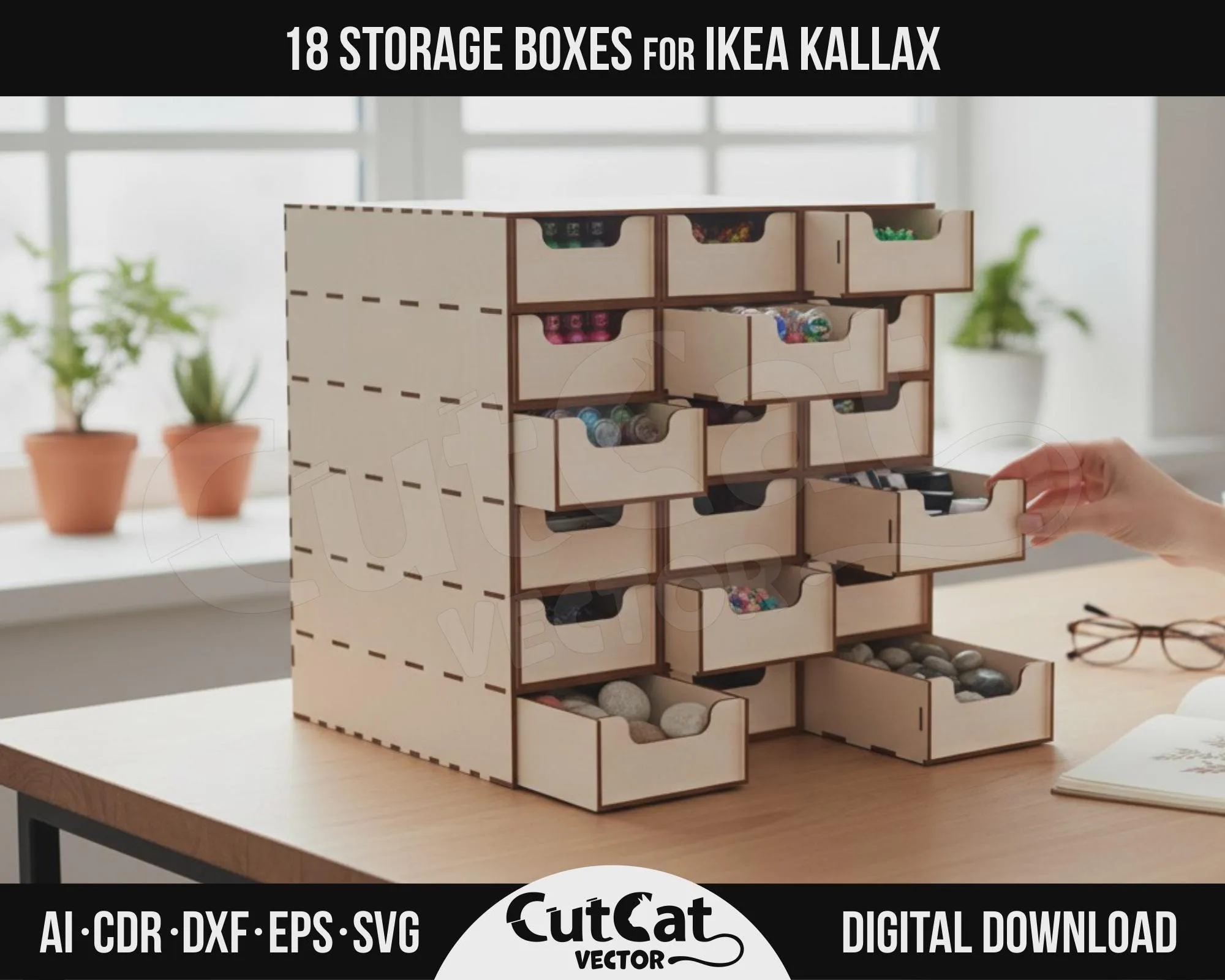 Kallax 18 Drawer Organizer laser cut file