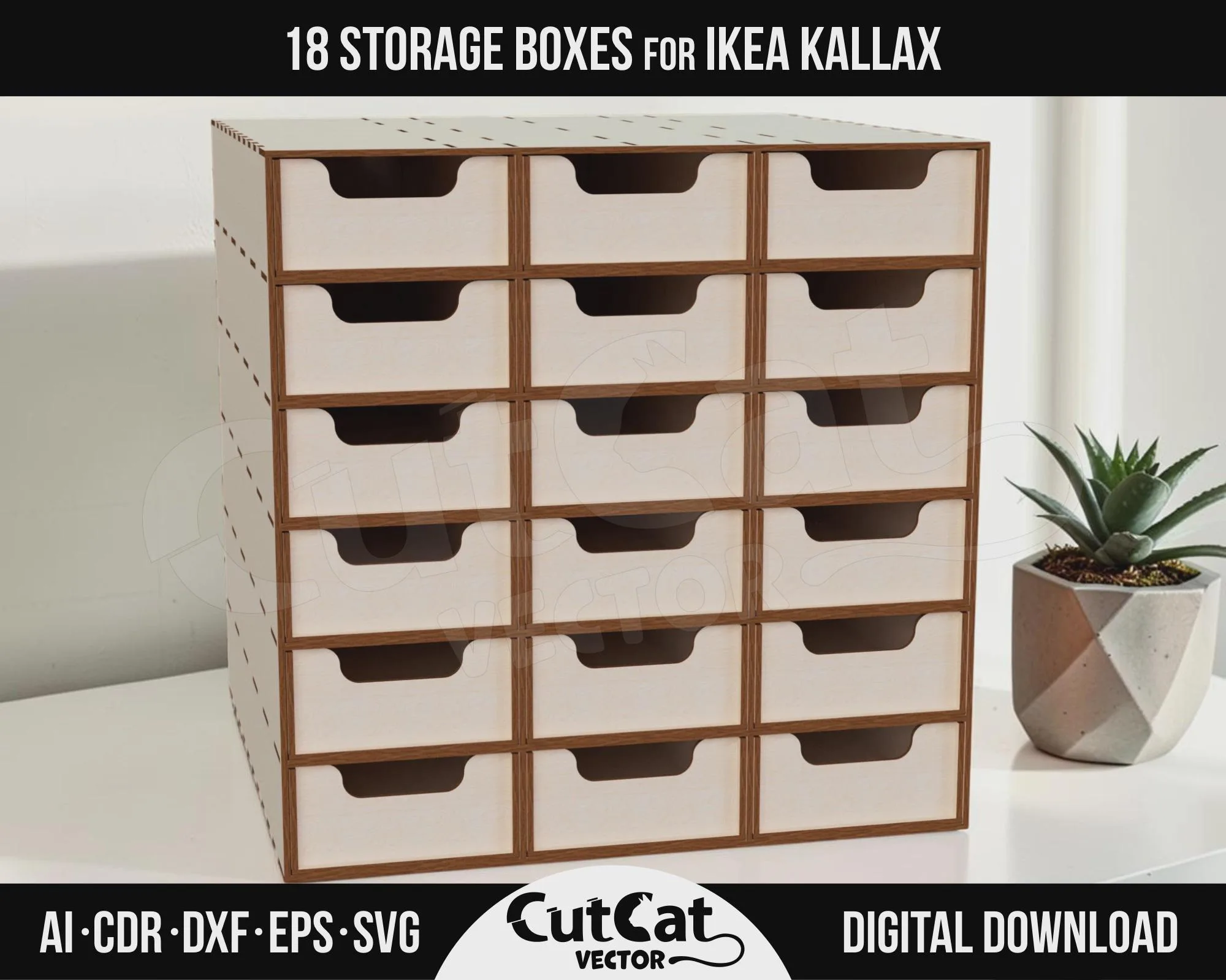 Kallax 18 Drawer Organizer laser cut file – view 2