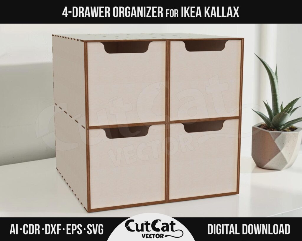 Kallax 4 Drawer Box SVG – Style A – Cube Insert with 9 Divider Options