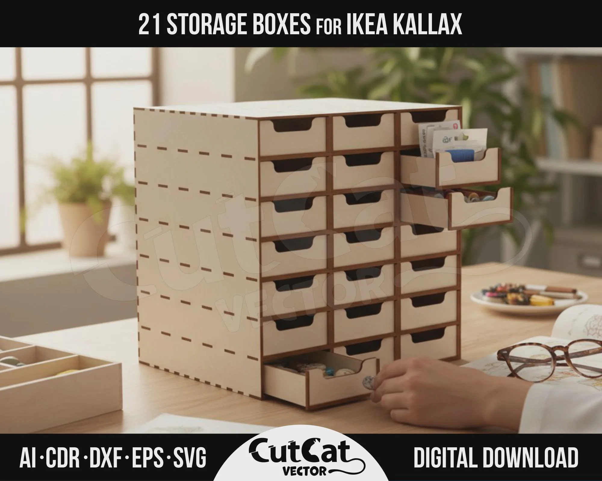 Kallax 21 Drawer Organizer laser cut file
