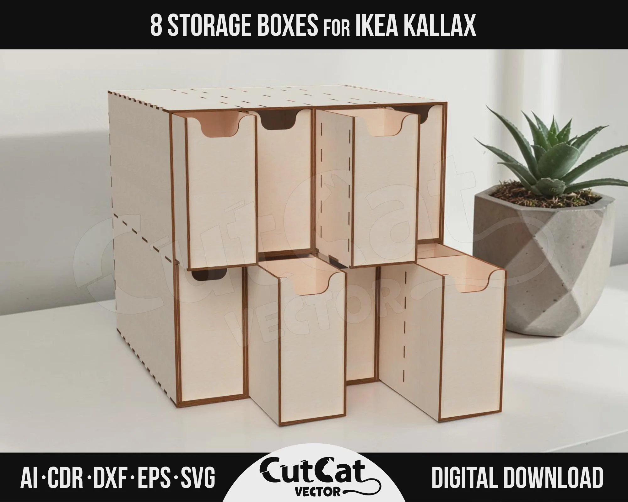 Kallax 8 Large Drawer Organizer laser cut file – view 2