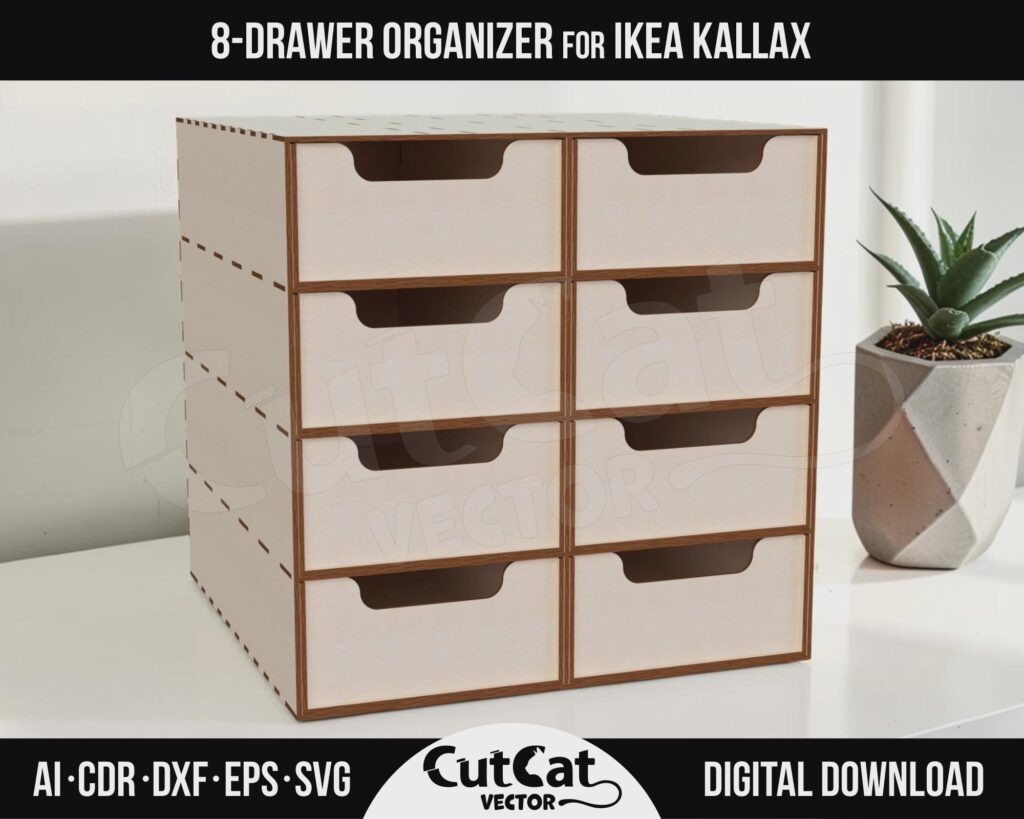 Kallax 8 Drawer Organizer SVG – Removable Drawers for One Cube