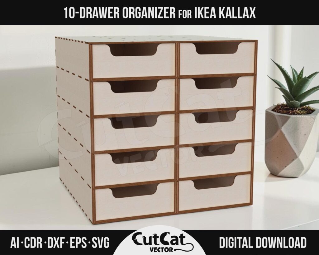 Kallax 10 Drawer Organizer SVG – Removable Drawers for One Cube