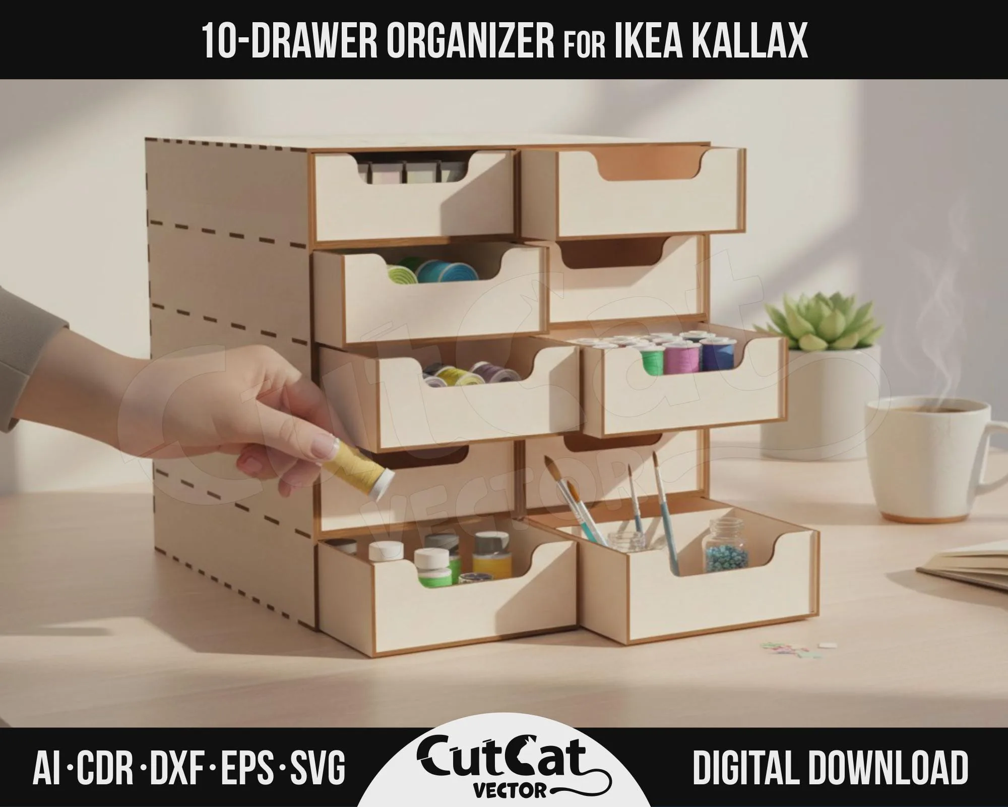 Kallax 10 Drawer Organizer laser cut file – view 3