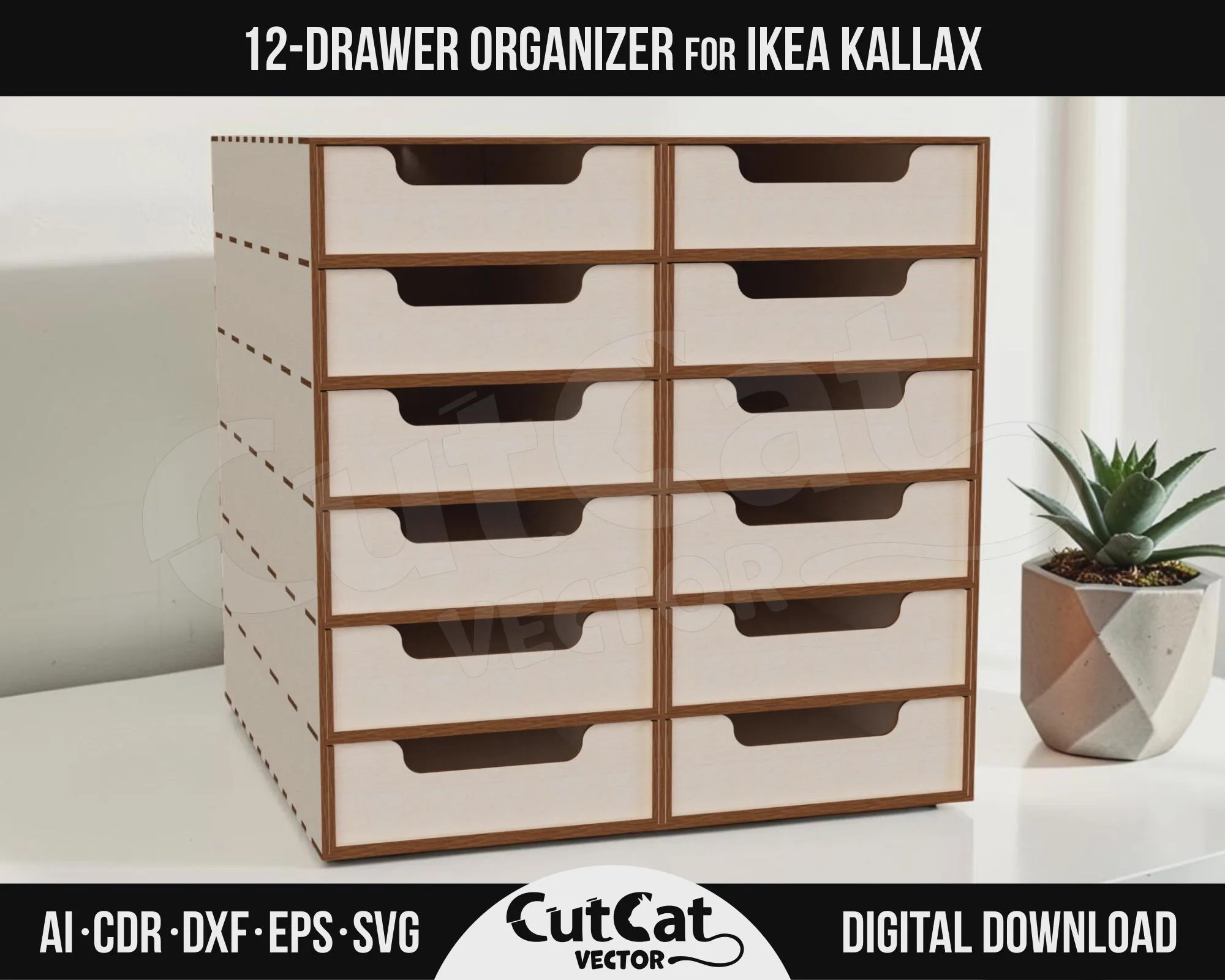 Kallax 12 Drawer Organizer – Style A laser cut file