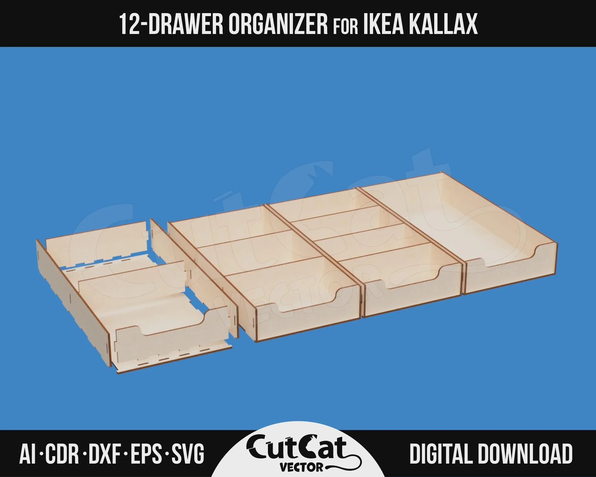 Kallax 12 Drawer Organizer – Style A laser cut file – view 4