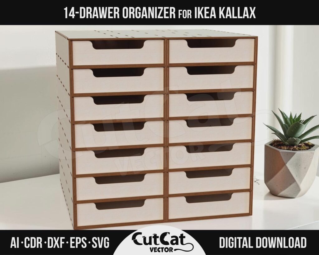Kallax 14 Drawer Organizer SVG – Removable Drawers for One Cube