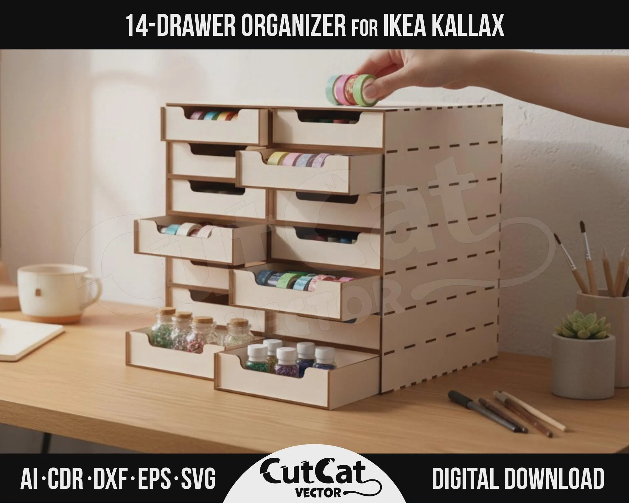 Kallax 12 Drawer Organizer – Style C laser cut file – view 2