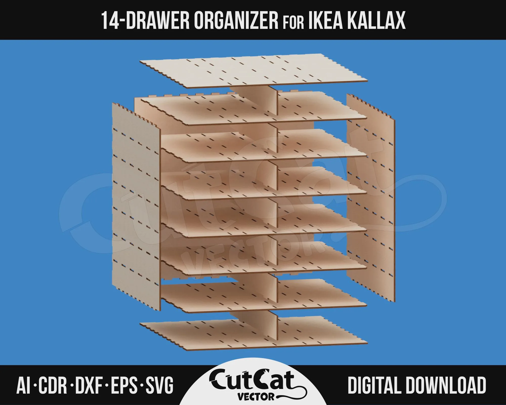 Kallax 12 Drawer Organizer – Style C laser cut file – view 5