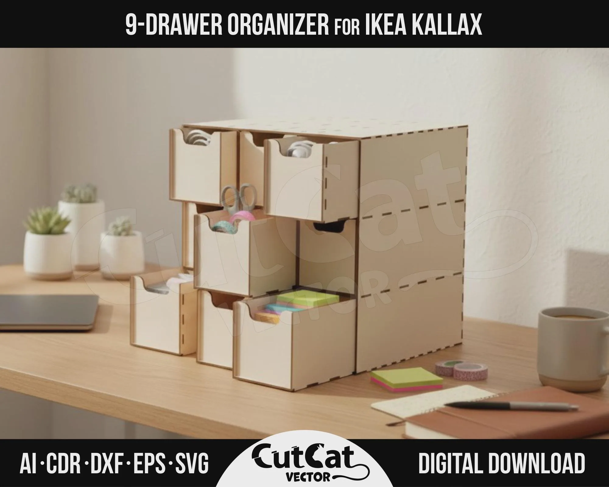 Kallax 9 Drawer Organizer laser cut file – view 2