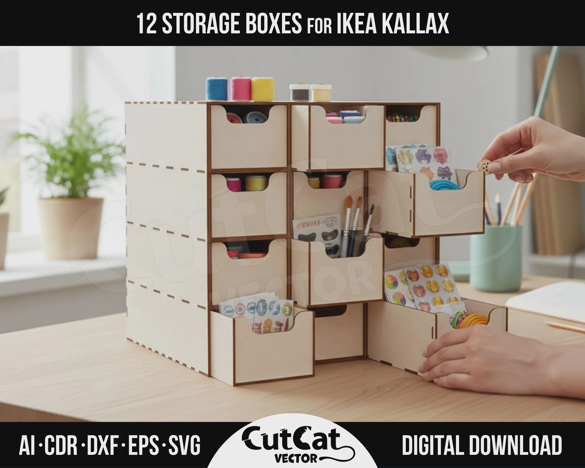 Kallax 12 Storage Box Organizer laser cut file – view 3