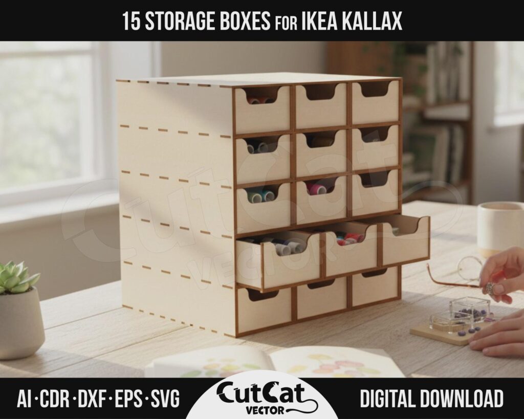 Kallax 15 Storage Box Organizer SVG – Removable Boxes for One Cube