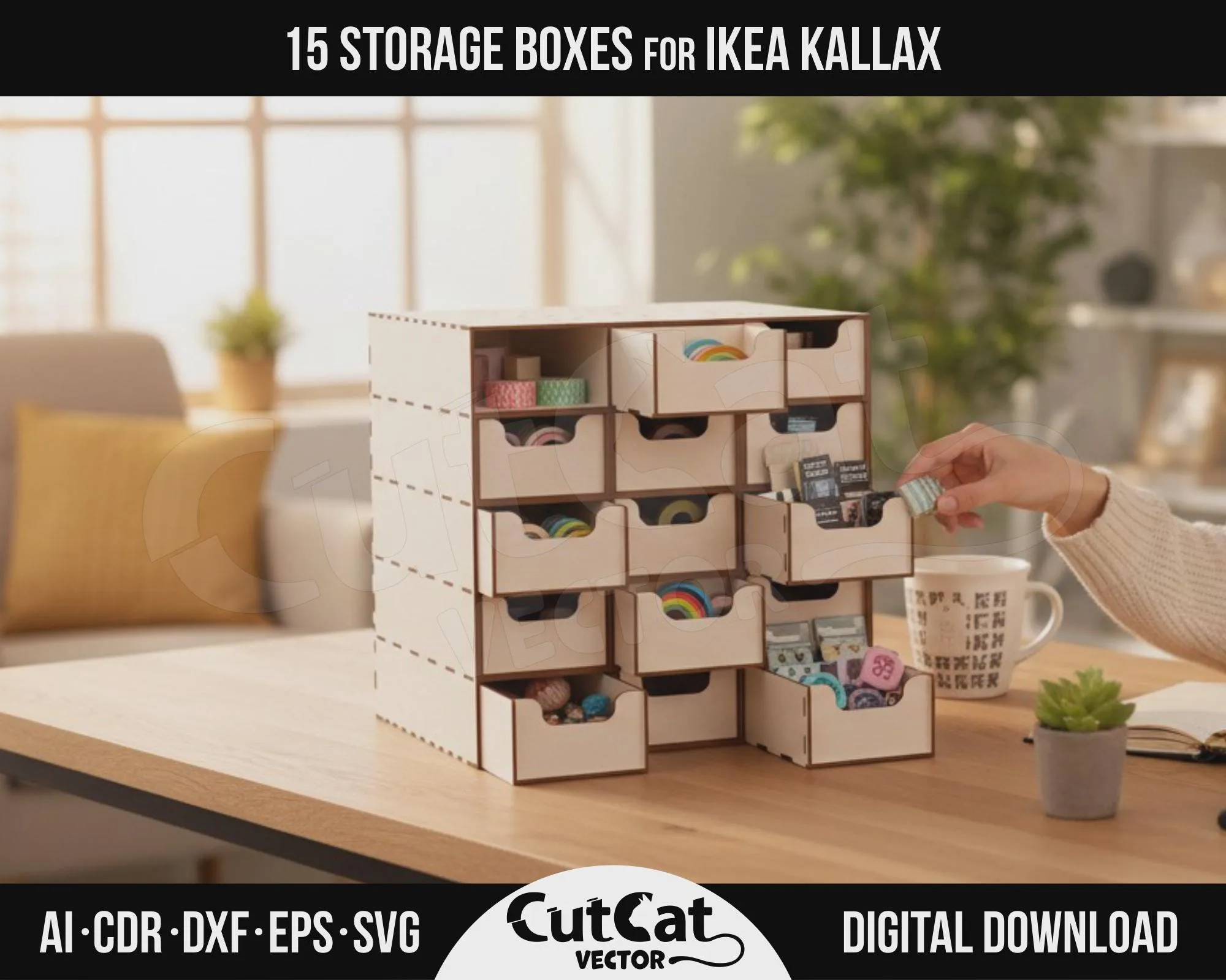 Kallax 15 Storage Box Organizer laser cut file – view 3