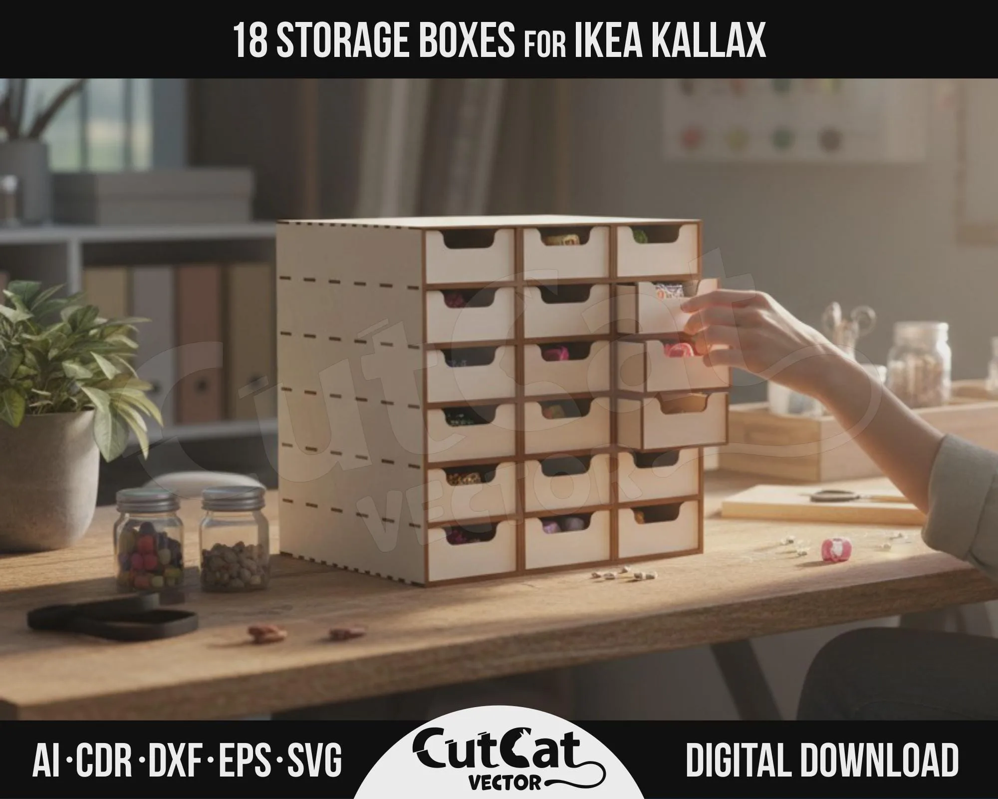 Kallax 18 Drawer Organizer laser cut file – view 3