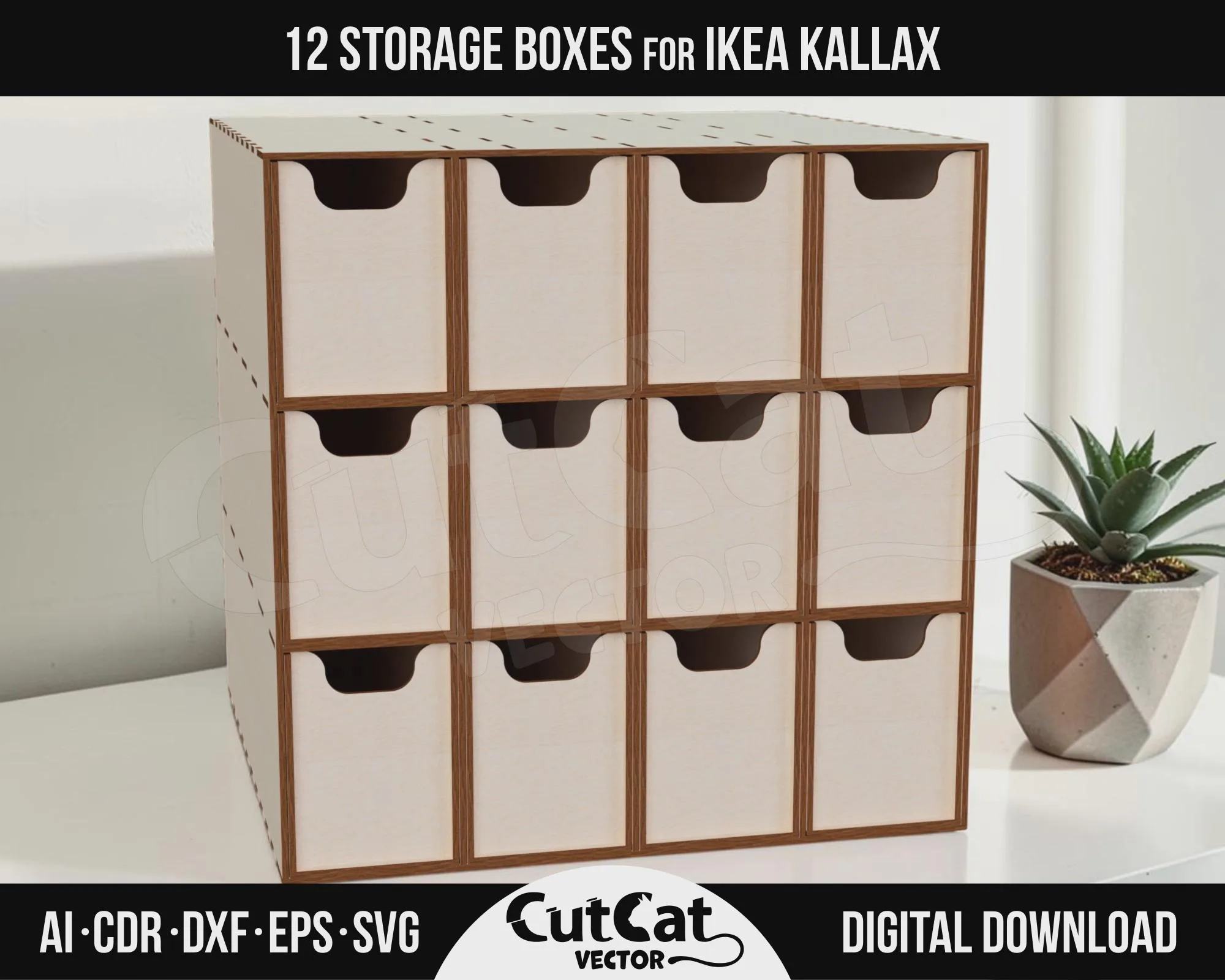 Kallax 12 Drawer Organizer – Style B laser cut file – view 3