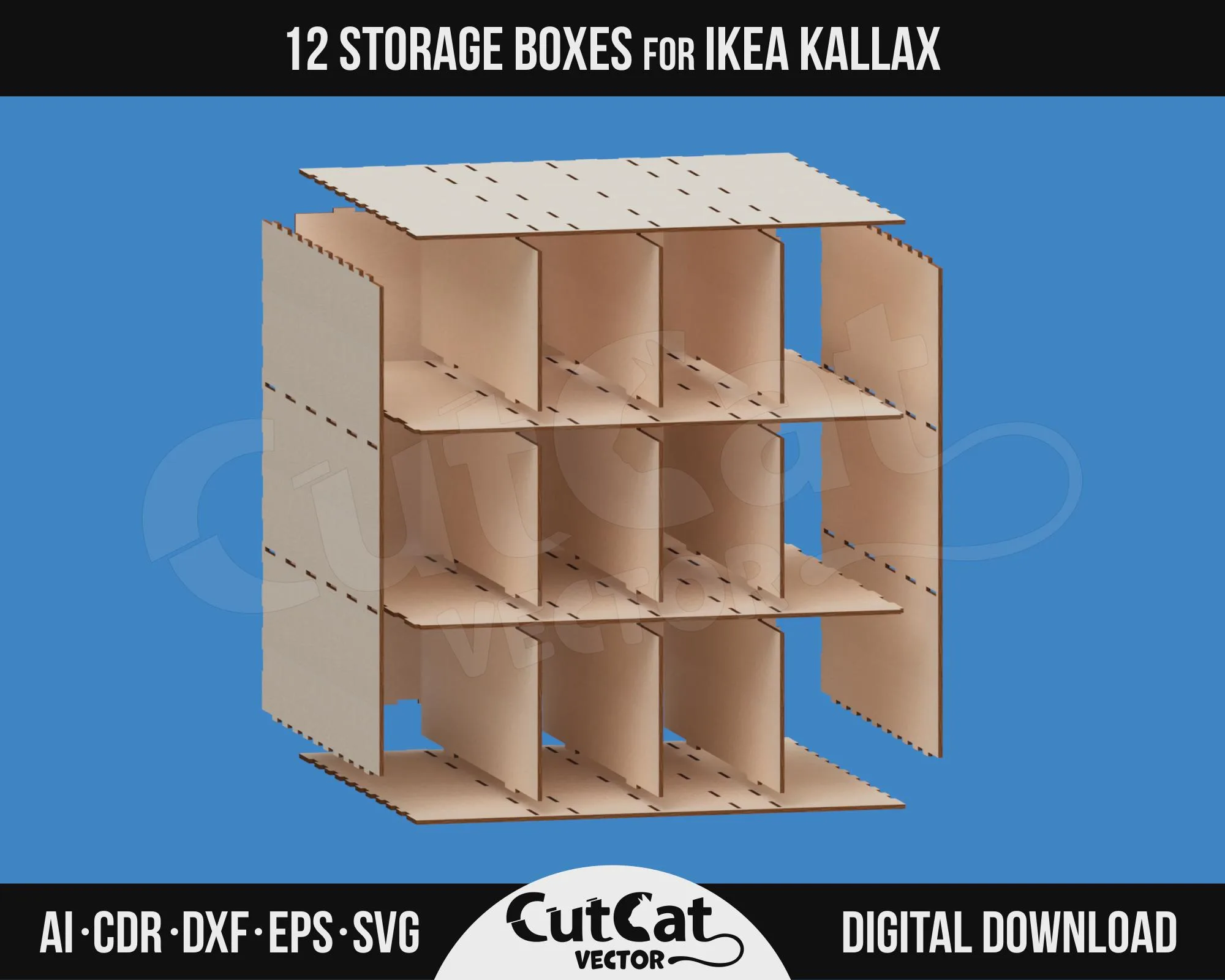 Kallax 12 Drawer Organizer – Style B laser cut file – view 4