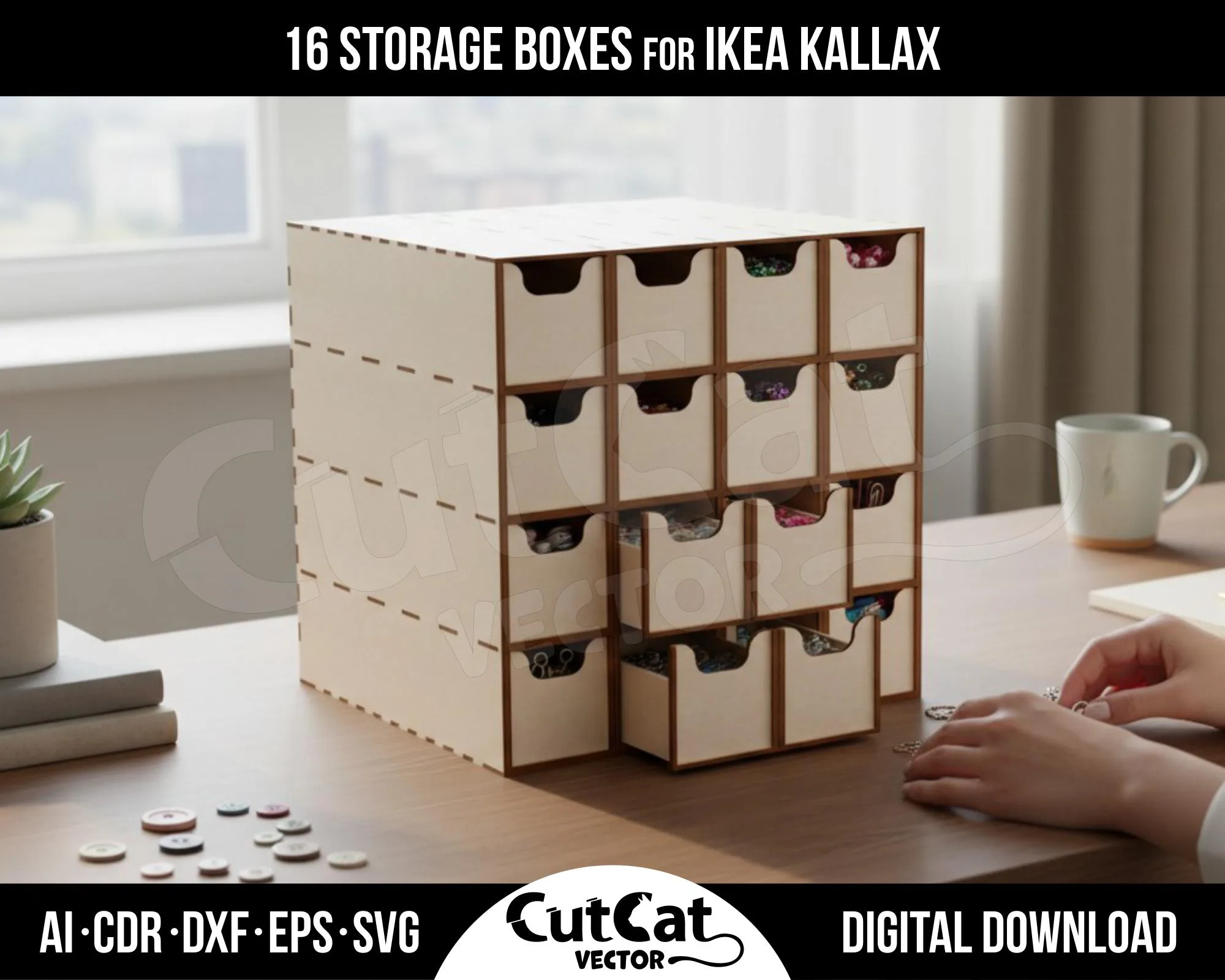 Kallax 16 Drawer Storage Cabinet laser cut file