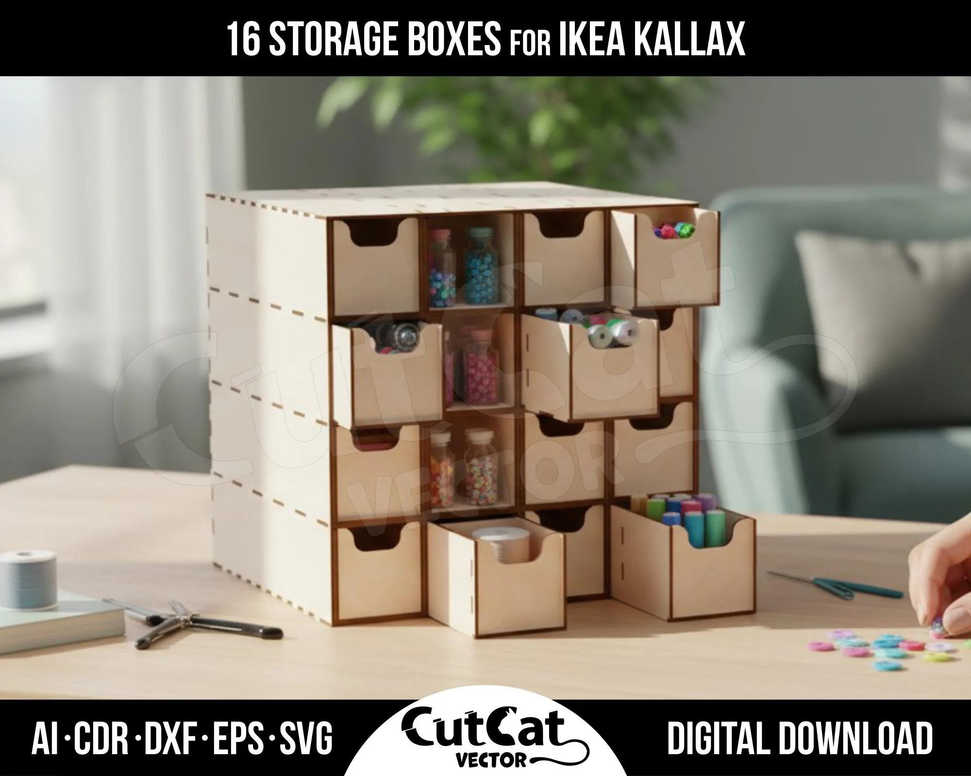Kallax 16 Drawer Storage Cabinet laser cut file – view 4