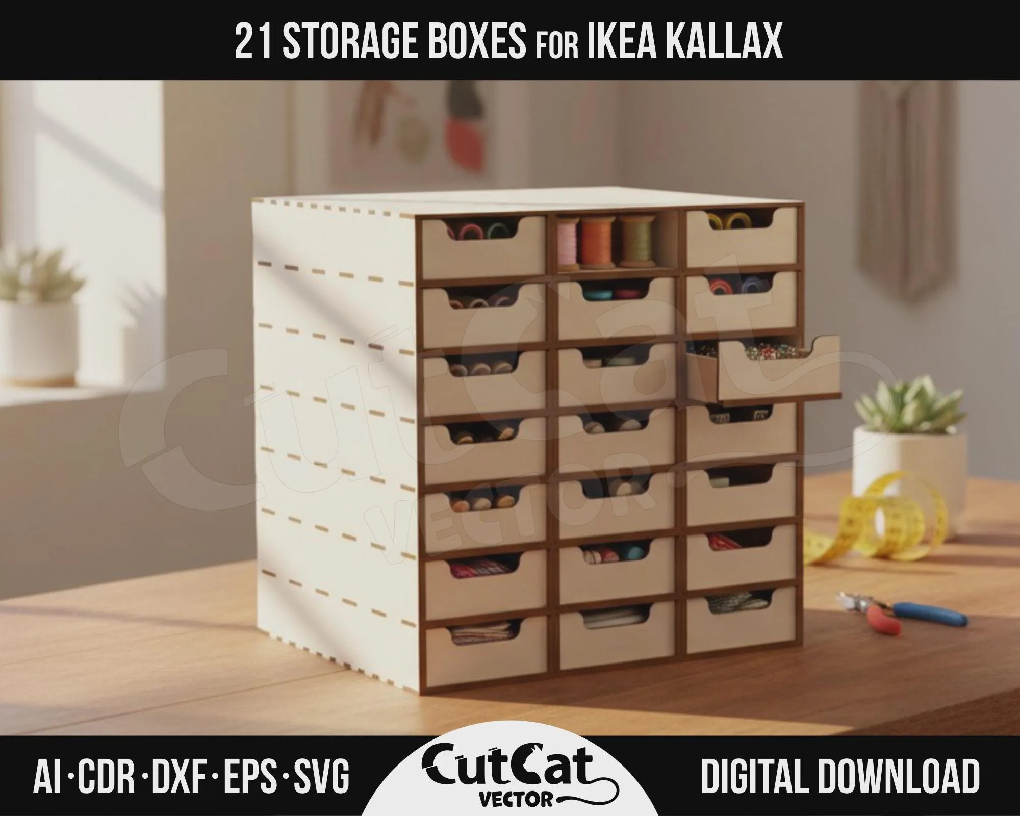 Kallax 21 Drawer Organizer laser cut file – view 3