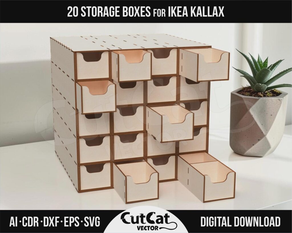 Kallax 20 Drawer Storage Cabinet SVG – Removable Drawers for One Cube