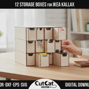Kallax 12 Drawer Organizer – Style B laser cut file