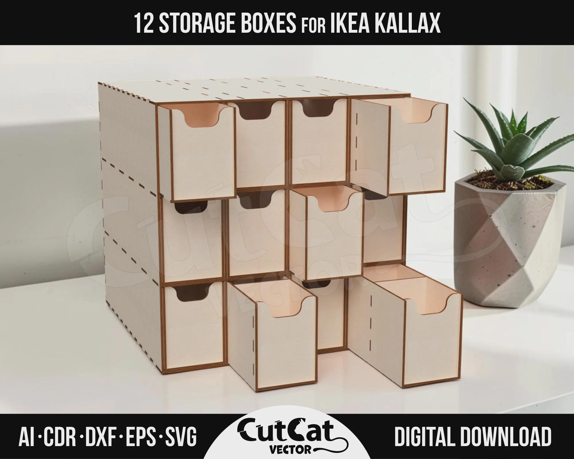 Kallax 12 Drawer Organizer – Style B laser cut file – view 2