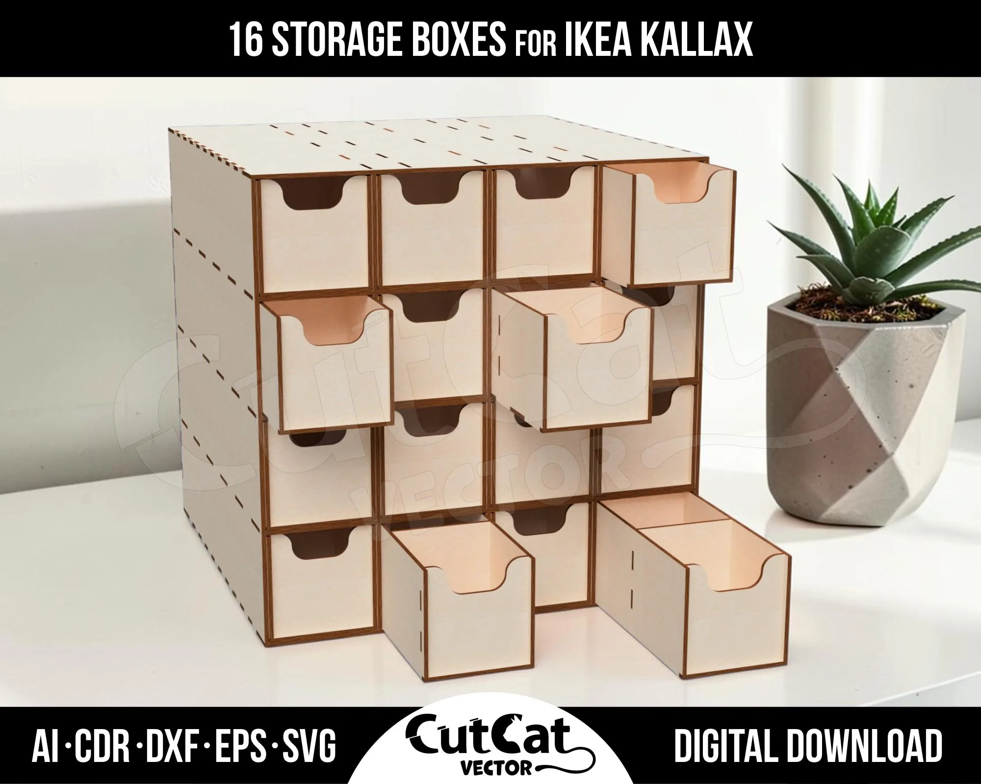 Kallax 16 Drawer Storage Cabinet laser cut file – view 3
