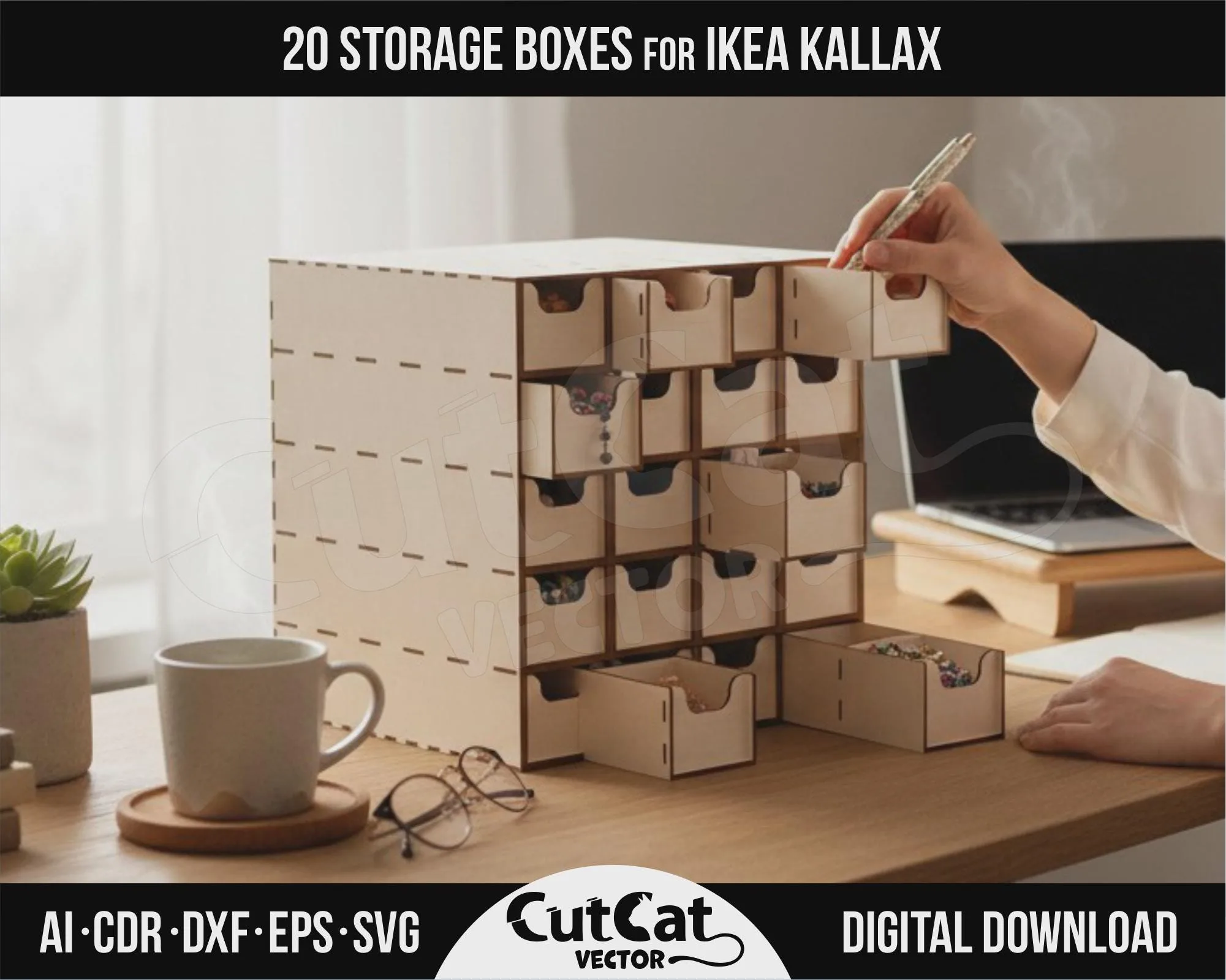 Kallax 20 Drawer Storage Cabinet laser cut file – view 3