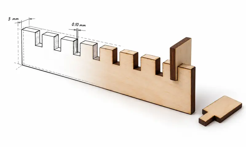 Kerf and fit test comb with 0.10 mm steps and a test key, 3 mm plywood