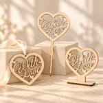 With Love laser cut heart set: ornament, cake topper and standing heart
